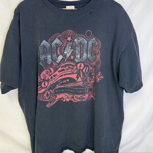 Anvil Black AC/DC Graphic Band Tee with Red & Silver Print